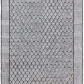 Contemporary Art Deco Geometric Chevron Light Gray And Charcoal Handmade Wool & Silk Carpet “Grapholia” N12888