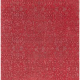 Modern Damask Crimson Handmade Wool & Silk Rug “Emberoque” N12896
