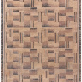 Vintage French Art Deco Geometric Warm Tan With Brown Hand-Knotted Wool Rug BB8886