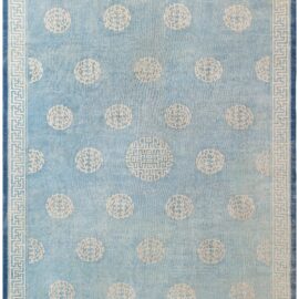 Chinese Vintage Geometric Oversized Cream Hand-Knotted Wool Rug (Size Adjusted) BB8927