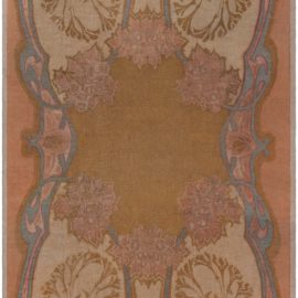 Vintage Art Nouveau Floral Pale Sand Hand-Knotted Wool Rug – Viennese Secessionist BB8986