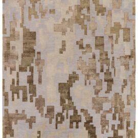 Contemporary Abstract Geometric Light Beige Handmade Wool And Silk Carpet “Terrascape” Designed By Arthur Dunnam N12930