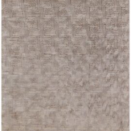 Art Deco Modern Geometric Classic Taupe With Brown Handmade Wool & Silk Rug “Minos” N12929
