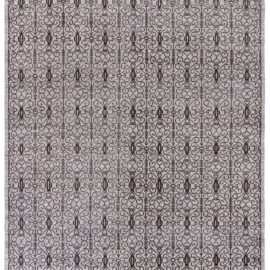 “Ferronnerie” Contemporary Floral Samarkand Light Gray With Brown Hand-Knotted Wool Carpet N12923