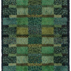 Mid-Century Scandinavian Geometric Dark Gray Hand-Knotted Wool Rug Rya Pile Rug “Alvastra Green” By Marianne Richter BB8968