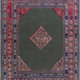 Antique Meshad Persian Medallion Geometric Ivory Hand-Knotted Wool Rug – Circa 1900 BB9022