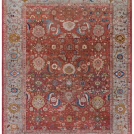 Antique Sultanabad Persian Allover Floral Ivory Hand-Knotted Wool Rug – Circa 1920 BB9000
