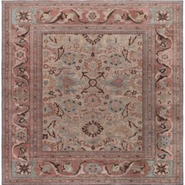 Sultanabad Persian Antique Allover Floral Rug In Warm Tan, Hand-Knotted Wool – Circa 1880 BB9001