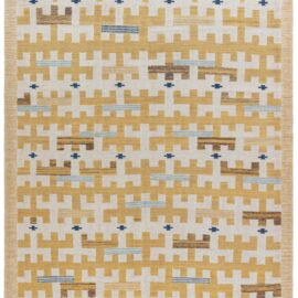 Modern Flatweave Geometric Golden Tan Handmade Wool Rug N12966