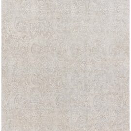 Modern Damask Light Beige Handmade Silk Rug N12935