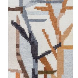 Vintage Scandinavian Abstract Light Gray Flatweave Wool Runner By Ingegerd Silow BB9006