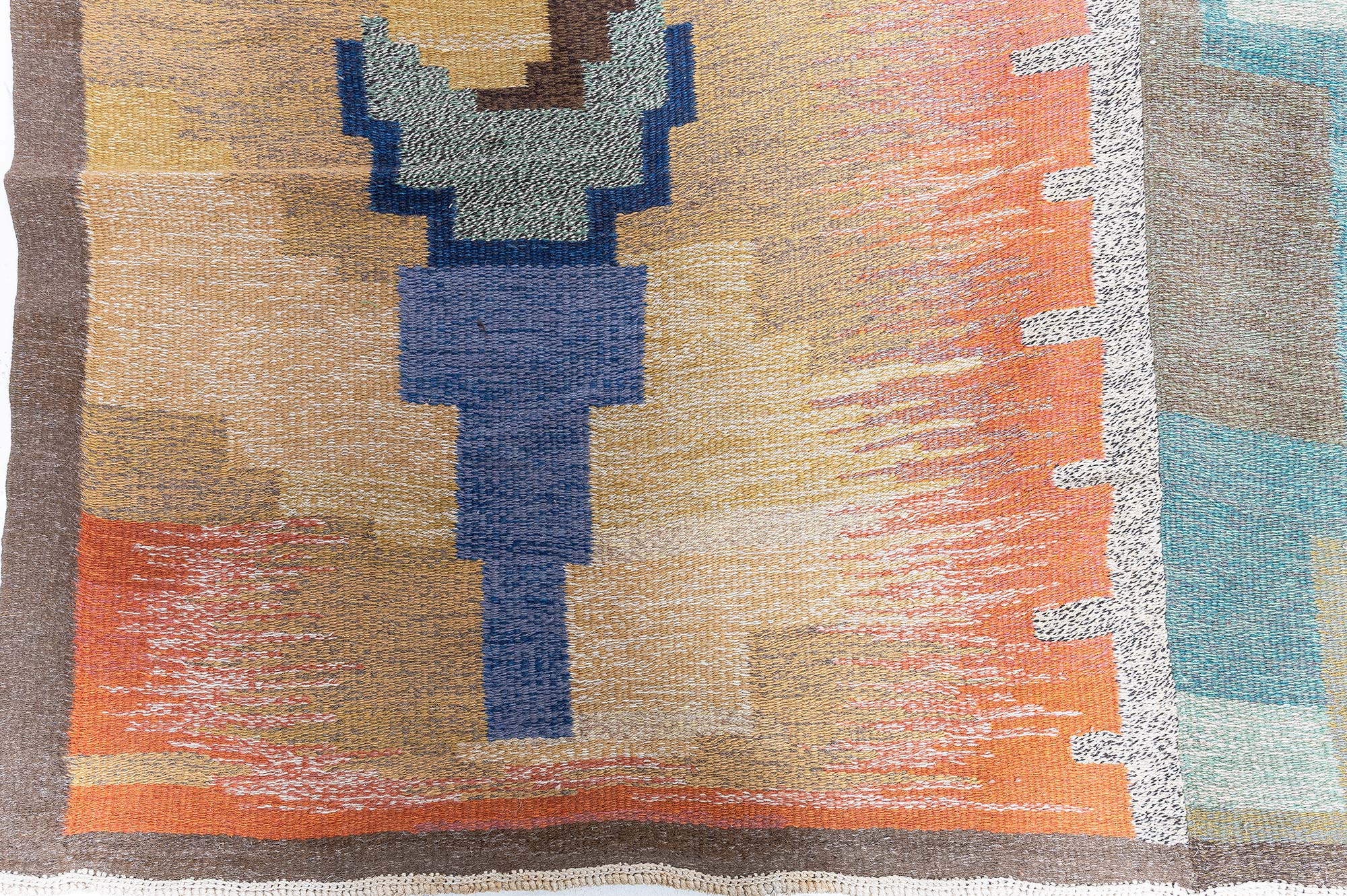 Vintage Scandinavian Art Deco Abstract Warm Tan Flatweave Wool Rug By Carl Edvin Svensson For The Malmo City Theater BB9017 Vintage Scandinavian Art Deco Abstract Warm Tan Flatweave Wool Rug By Carl Edvin Svensson For The Malmo City Theater BB9017