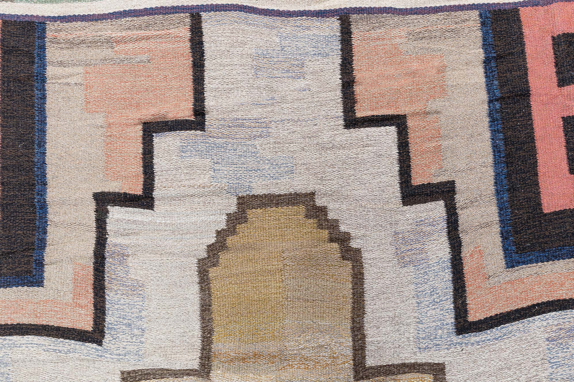 Vintage Scandinavian Art Deco Abstract Warm Tan Flatweave Wool Rug By Carl Edvin Svensson For The Malmo City Theater BB9017 Vintage Scandinavian Art Deco Abstract Warm Tan Flatweave Wool Rug By Carl Edvin Svensson For The Malmo City Theater BB9017