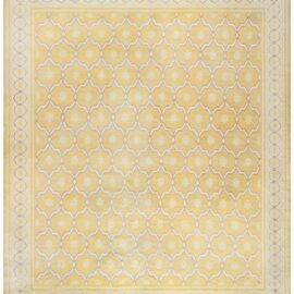 Indian Dhurrie Mid-Century Geometric Warm Tan With Light Beige Flatweave Cotton Rug BB9031