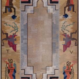 Vintage Scandinavian Art Deco Abstract Warm Tan Flatweave Wool Rug By Carl Edvin Svensson For The Malmo City Theater BB9017