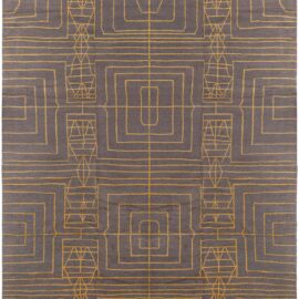 Modern Geometric “Concentric” Quadrilaterals Charcoal Hand-Knotted Wool Rug N12964