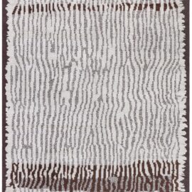 “Timberline” Modern Abstract Linear Striation Ivory With Charcoal Handmade Wool Rug N12969