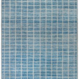 “Sky Pergolas” Modern Art Deco Geometric Light Gray Hand-Knotted Wool Rug N12957