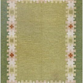 Swedish Vintage Geometric Cream Flatweave Wool Rug By Ingegerd Silow BB7625