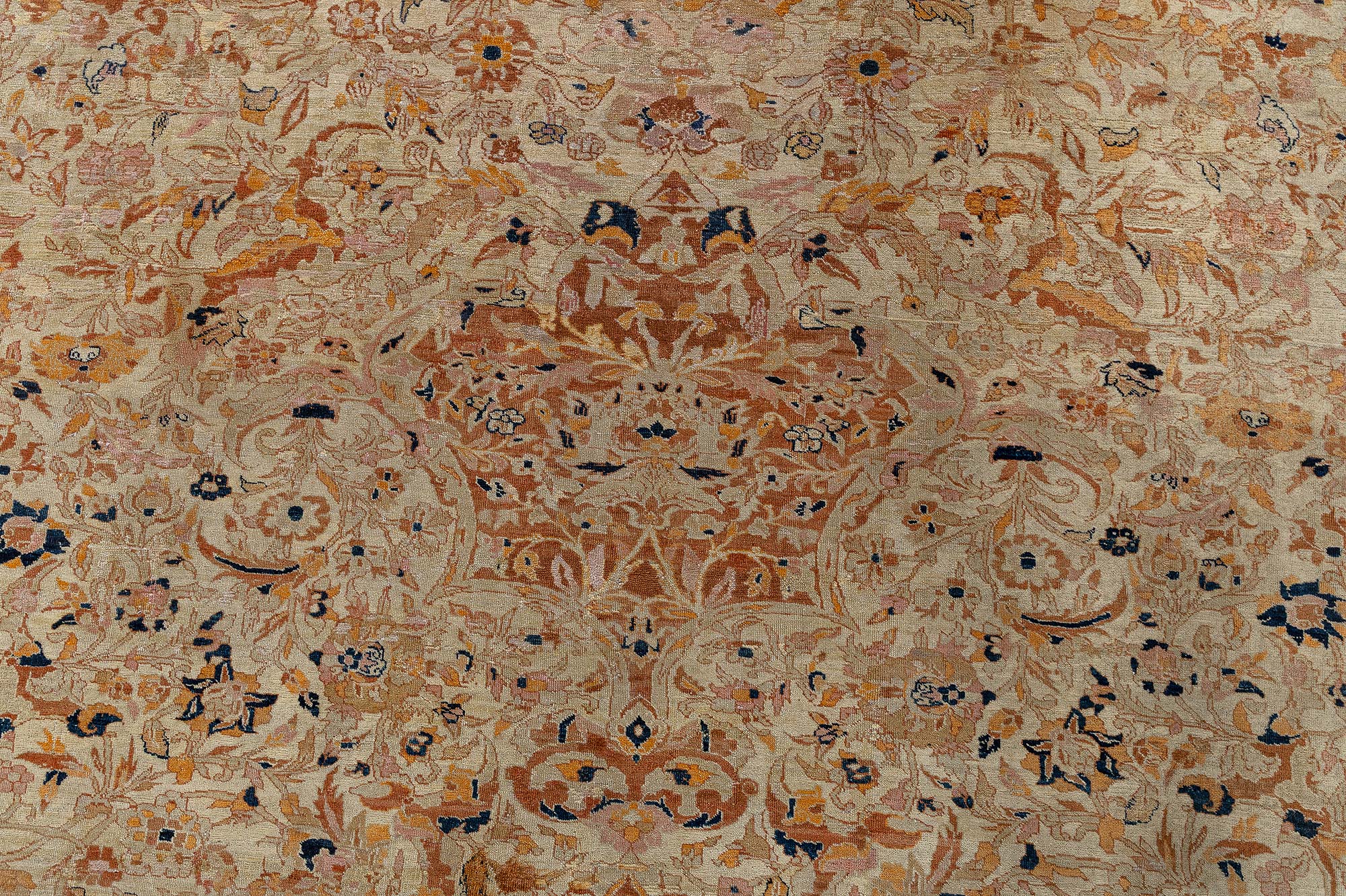 Antique Tabriz Persian Medallion Oversized Warm Tan, Hand-Knotted Wool Rug – Circa 1860 Haji Jalili BB9055 Antique Tabriz Persian Medallion Oversized Warm Tan, Hand-Knotted Wool Rug – Circa 1860 Haji Jalili BB9055