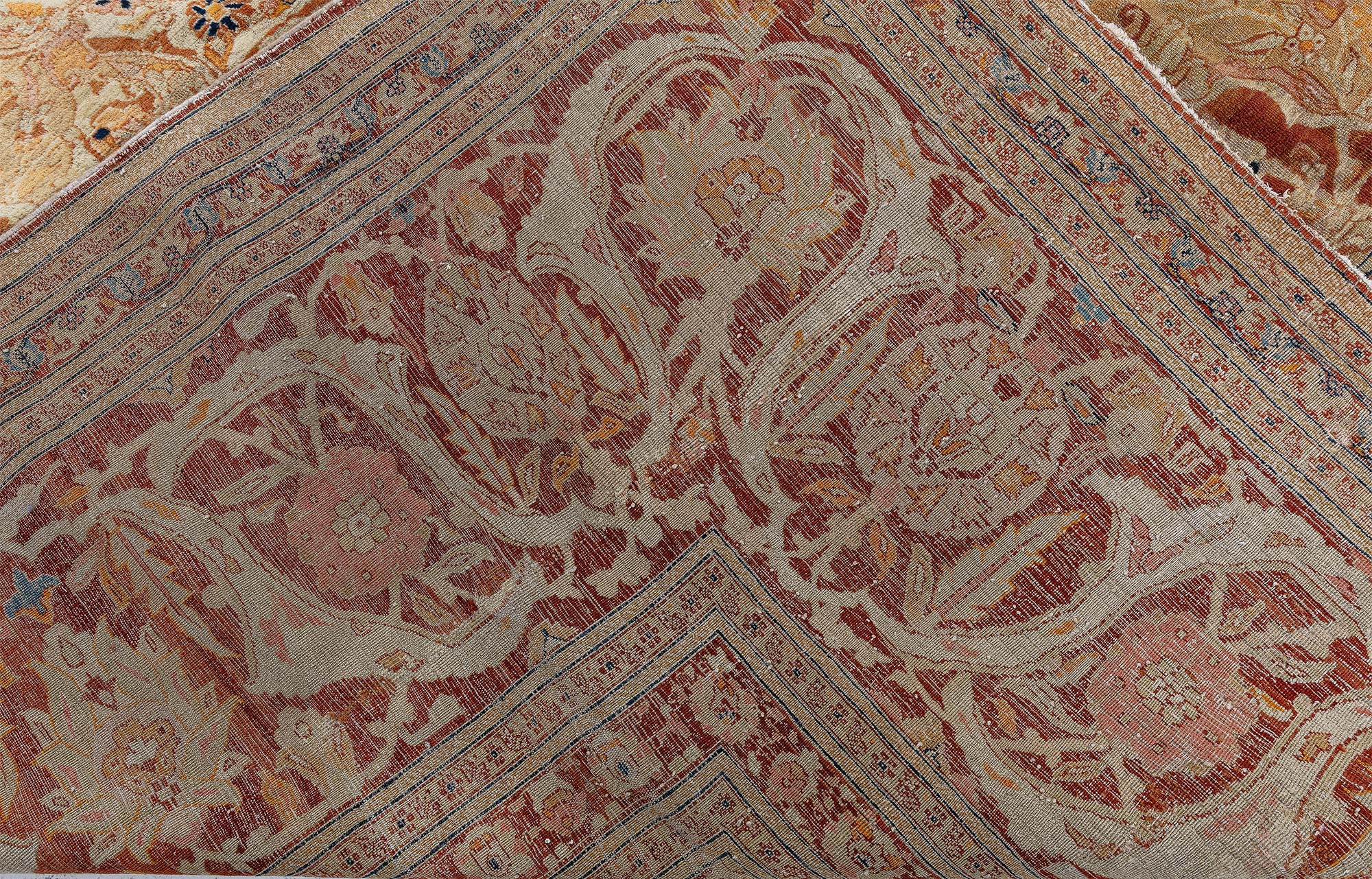 Antique Tabriz Persian Medallion Oversized Warm Tan, Hand-Knotted Wool Rug – Circa 1860 Haji Jalili BB9055 Antique Tabriz Persian Medallion Oversized Warm Tan, Hand-Knotted Wool Rug – Circa 1860 Haji Jalili BB9055