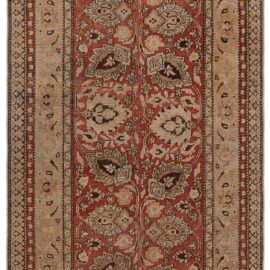 Meshad Persian Antique Floral Allover Warm Tan Hand-Knotted Wool Runner – Circa 1920 (Size Adjusted) BB9056