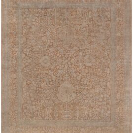 Antique Meshad Persian Allover Floral Soft Beige Hand-Knotted Wool Rug – Circa 1920 BB9058