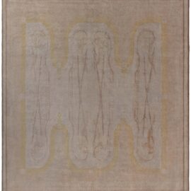 Vintage Art Nouveau Floral Cream Beige Hand-Knotted Wool Rug Viennese Secessionist BB9052