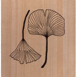 Flatweave Contemporary Ginkgo Leaf Pattern Warm Tan Handmade Wool Carpet “Icho” N12982