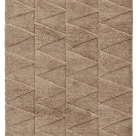 “Vetta” Modern Art Deco Geometric Warm Tan Handmade Wool Runner N12979
