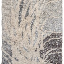 Swedish Vintage Abstract Cream Beige Hand-Knotted Wool Carpet Rya Pile Rug By Riitta Maija Oksanen BB9048