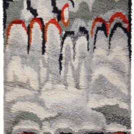 Vintage Swedish Abstract Light Gray Hand-Knotted Wool Rug Rya Pile Rug BB9039