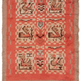 Mid-Century Scandinavian Tribal Warm Tan Hand-Knotted Wool Rug – Rya Pile Rug By Impi Sotavalta BB9041