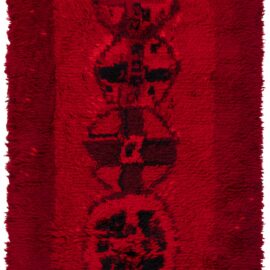 Mid-Century Scandinavian Geometric Crimson Hand-Knotted Wool Carpet Rya Pile Rug By Irja Mikkola BB9045