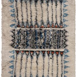 Mid-Century Scandinavian Tribal Cream Beige Hand-Knotted Wool Carpet – Rya Pile Rug By Aili Suomi BB9043