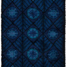 Vintage Scandinavian Geometric Navy Blue Hand-Knotted Wool Rug By Marianne Richter BB9049