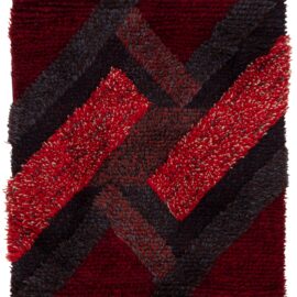 Vintage Swedish Geometric Charcoal Hand-Knotted Wool Carpet Rya Pile Rug By Ritta Aaltonen BB9050