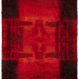 Vintage Swedish Abstract Crimson Hand-Knotted Wool Rug Rya Pile Rug By Ritva Puotila BB9046
