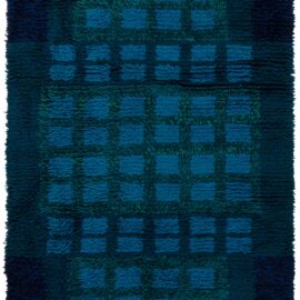 Swedish Mid-Century Geometric Teal Hand-Knotted Wool Rug Rya Pile Rug By Terttu Tomero BB9047