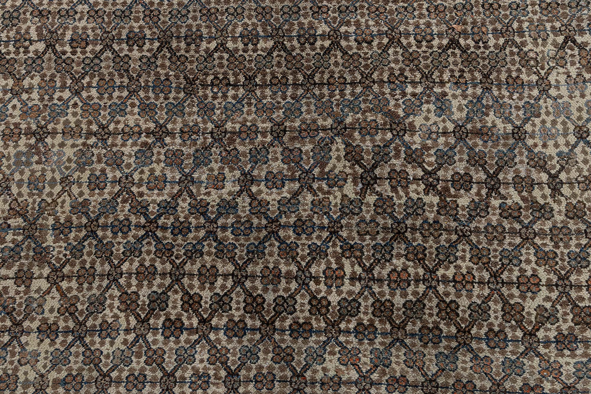 Antique Persian Allover Geometric Cream Beige Hand-Knotted Wool Rug – Circa 1900 BB9051 Antique Persian Allover Geometric Cream Beige Hand-Knotted Wool Rug – Circa 1900 BB9051