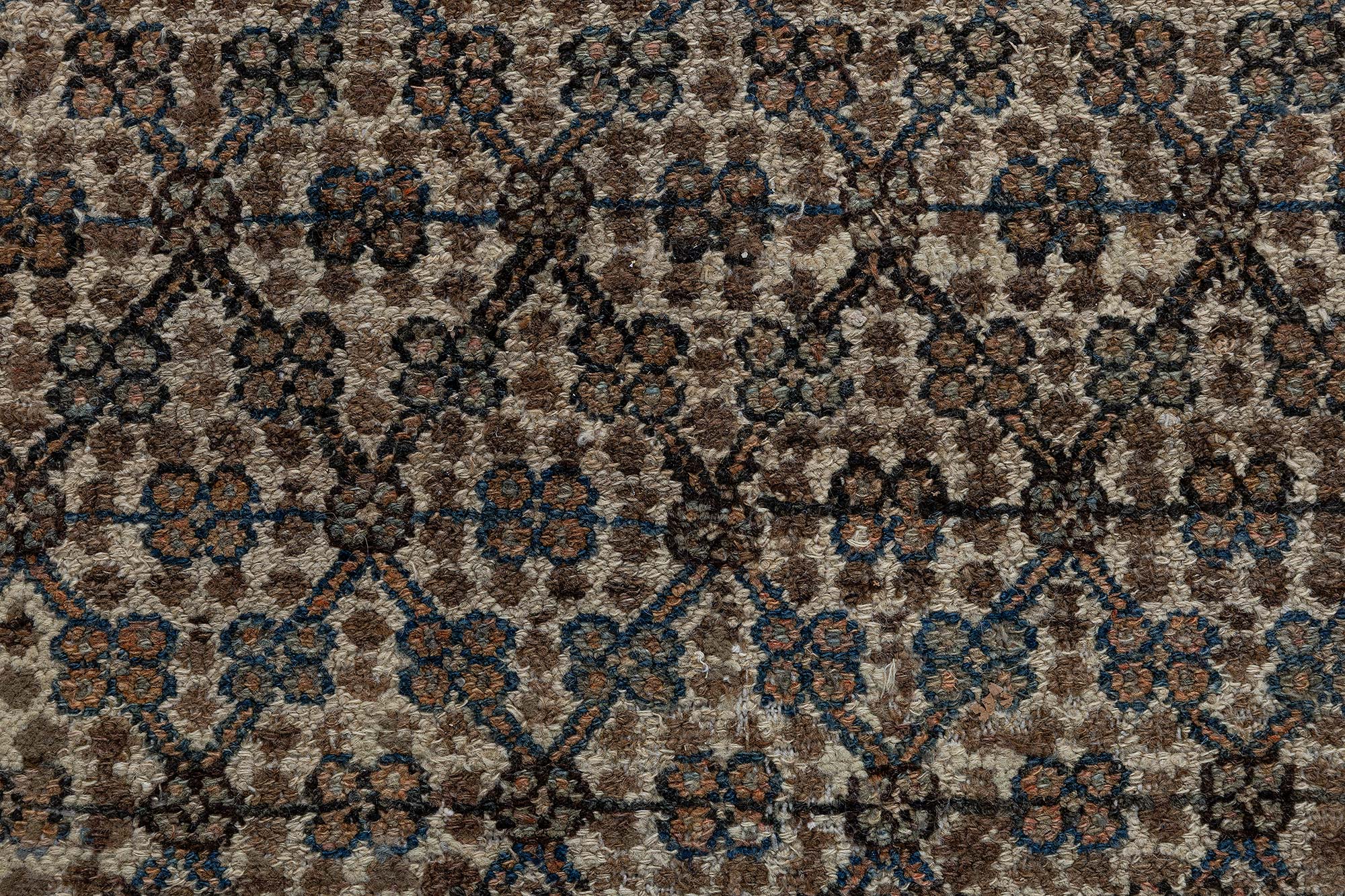 Antique Persian Allover Geometric Cream Beige Hand-Knotted Wool Rug – Circa 1900 BB9051 Antique Persian Allover Geometric Cream Beige Hand-Knotted Wool Rug – Circa 1900 BB9051