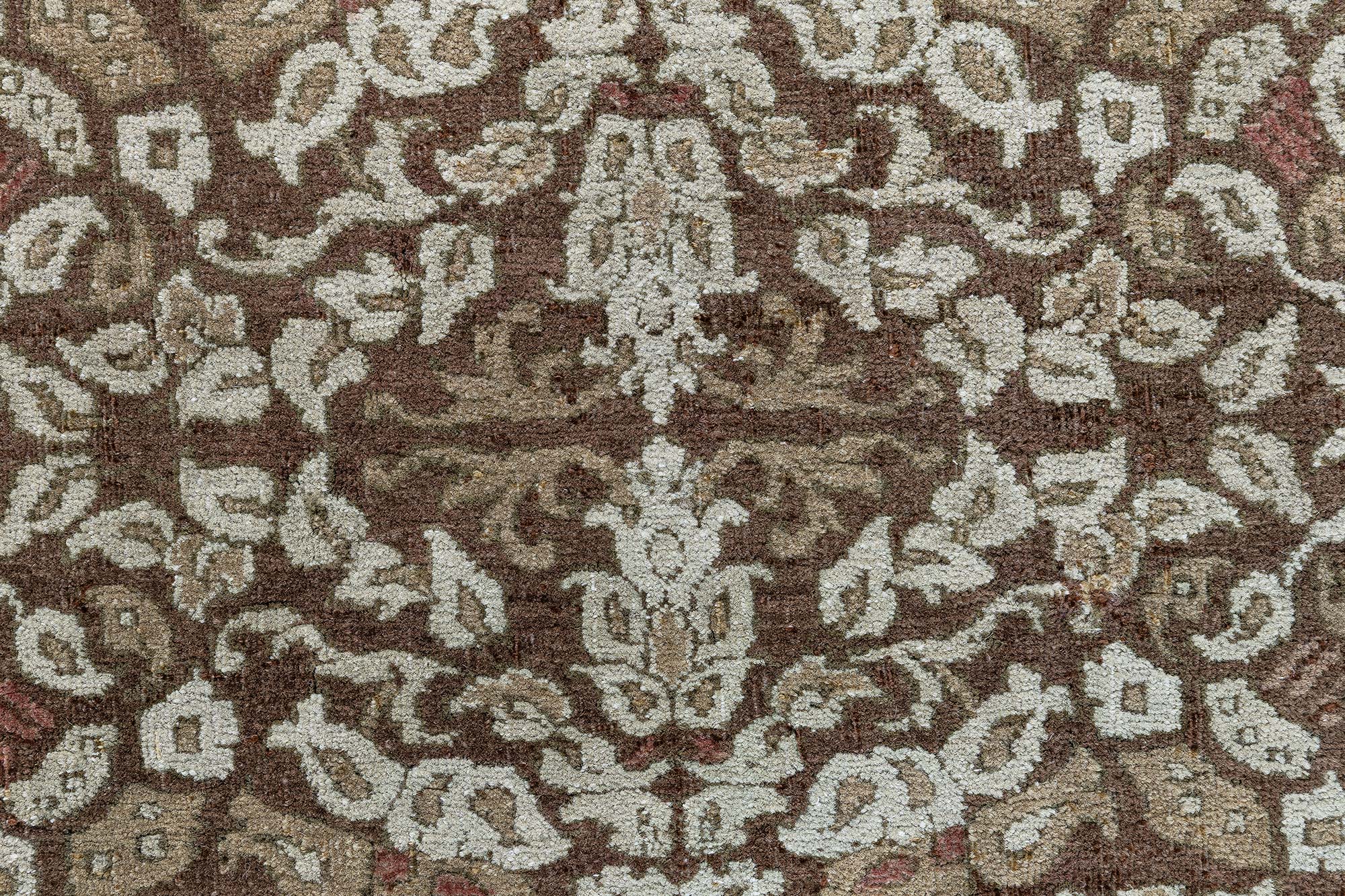 Antique Amritsar Indian Allover Floral Cream Beige Hand-Knotted Wool Rug – Circa 1900 BB9077 Antique Amritsar Indian Allover Floral Cream Beige Hand-Knotted Wool Rug – Circa 1900 BB9077