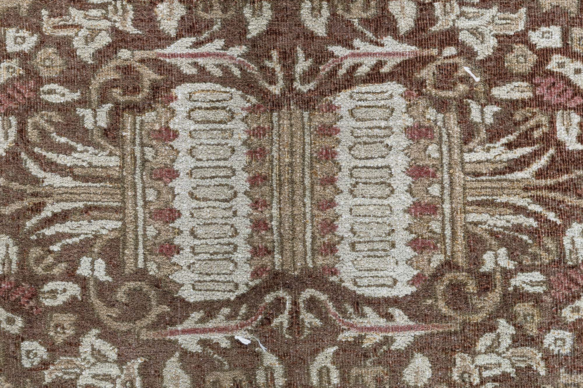 Antique Amritsar Indian Allover Floral Cream Beige Hand-Knotted Wool Rug – Circa 1900 BB9077 Antique Amritsar Indian Allover Floral Cream Beige Hand-Knotted Wool Rug – Circa 1900 BB9077