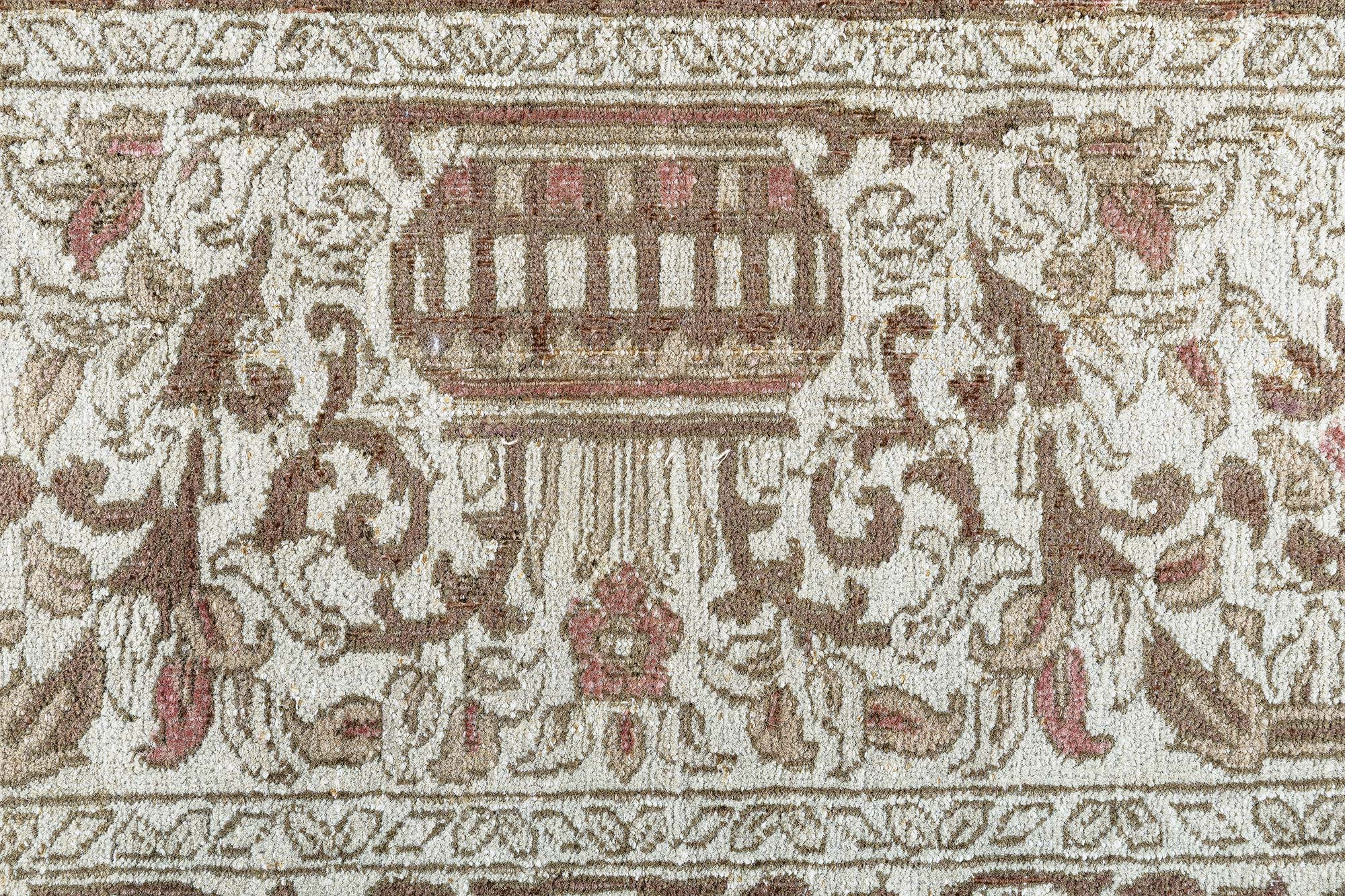 Antique Amritsar Indian Allover Floral Cream Beige Hand-Knotted Wool Rug – Circa 1900 BB9077 Antique Amritsar Indian Allover Floral Cream Beige Hand-Knotted Wool Rug – Circa 1900 BB9077