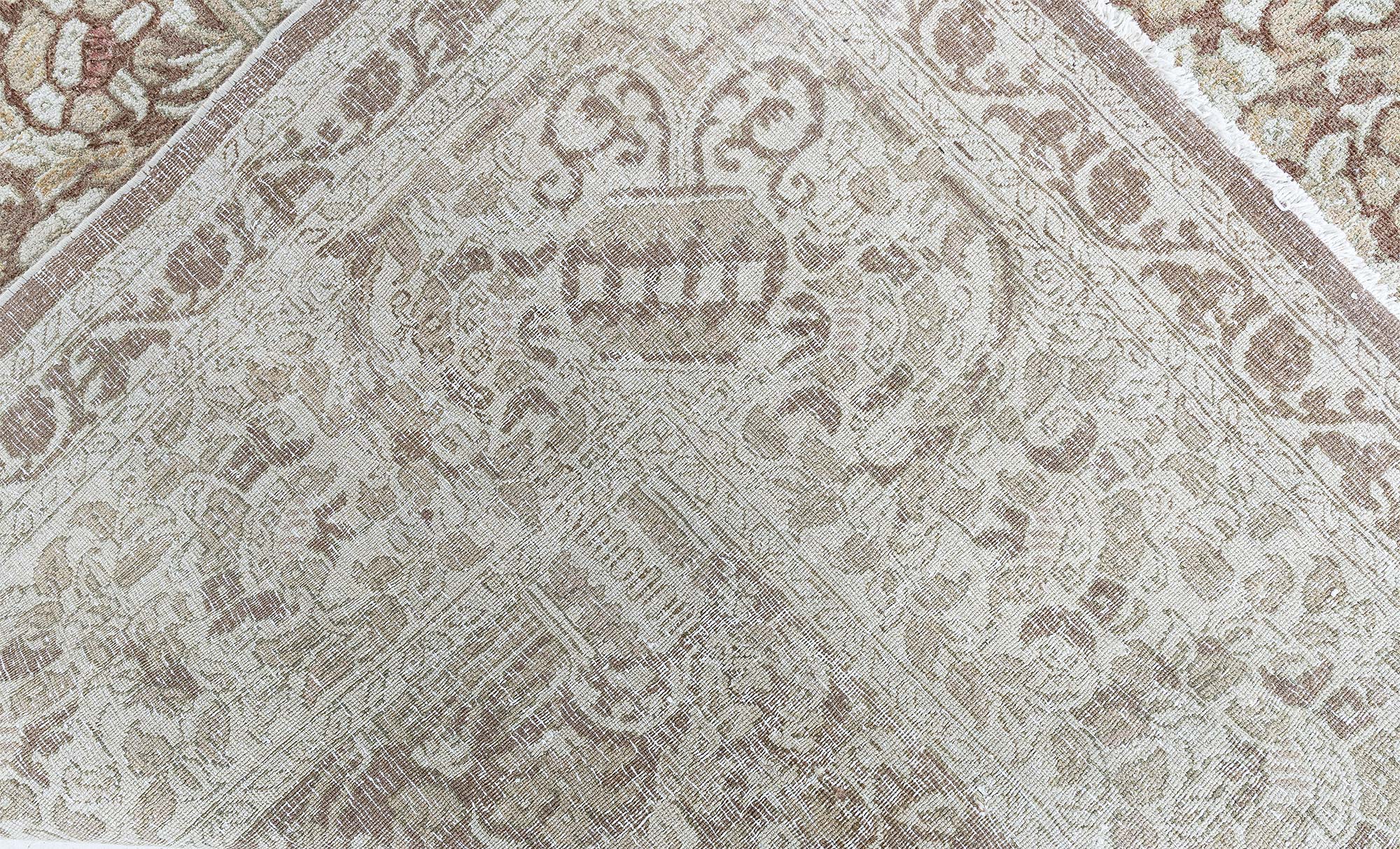 Antique Amritsar Indian Allover Floral Cream Beige Hand-Knotted Wool Rug – Circa 1900 BB9077 Antique Amritsar Indian Allover Floral Cream Beige Hand-Knotted Wool Rug – Circa 1900 BB9077