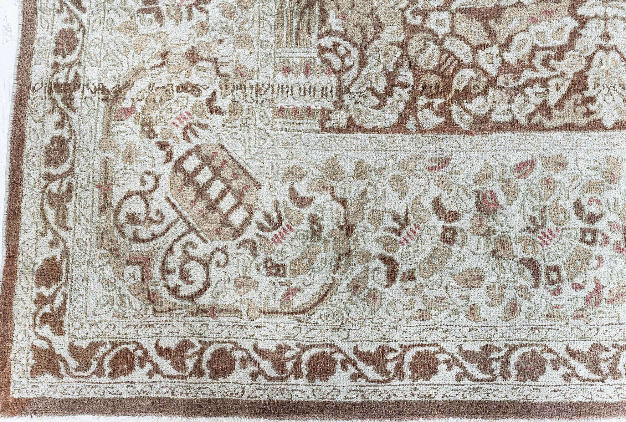 Antique Amritsar Indian Allover Floral Cream Beige Hand-Knotted Wool Rug – Circa 1900 BB9077 Antique Amritsar Indian Allover Floral Cream Beige Hand-Knotted Wool Rug – Circa 1900 BB9077