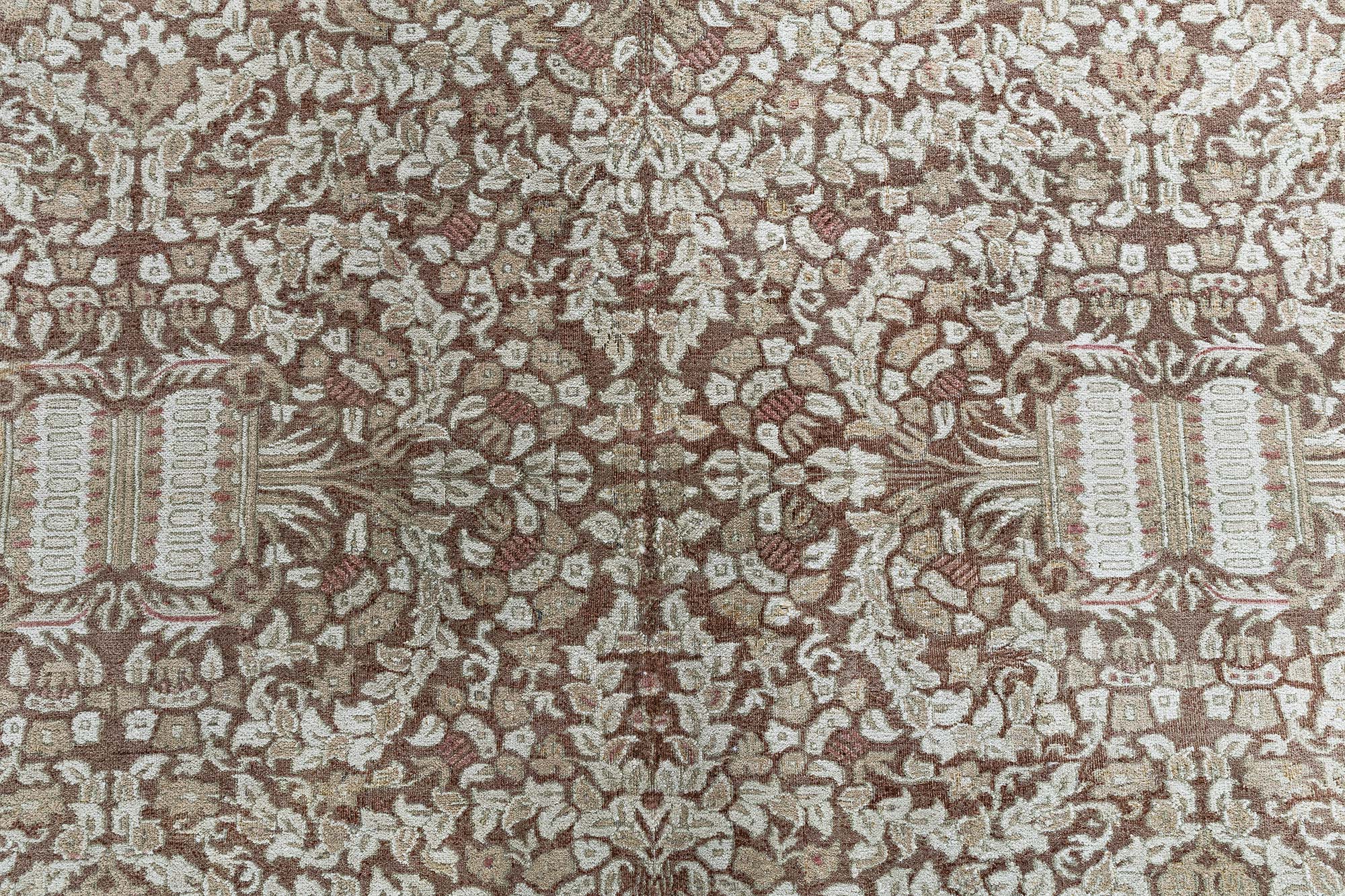 Antique Amritsar Indian Allover Floral Cream Beige Hand-Knotted Wool Rug – Circa 1900 BB9077 Antique Amritsar Indian Allover Floral Cream Beige Hand-Knotted Wool Rug – Circa 1900 BB9077