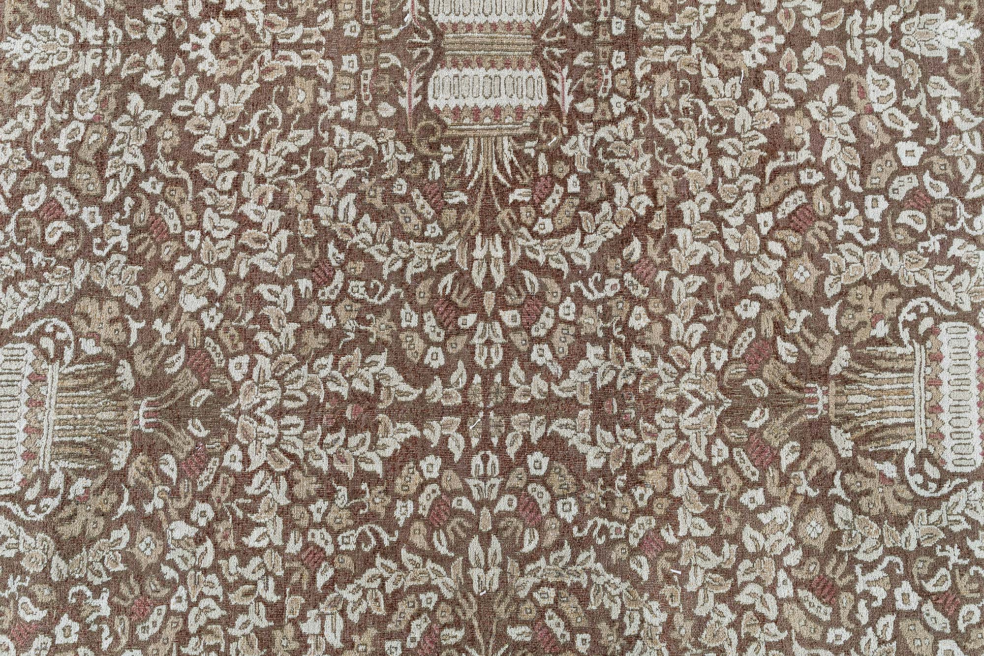 Antique Amritsar Indian Allover Floral Cream Beige Hand-Knotted Wool Rug – Circa 1900 BB9077 Antique Amritsar Indian Allover Floral Cream Beige Hand-Knotted Wool Rug – Circa 1900 BB9077
