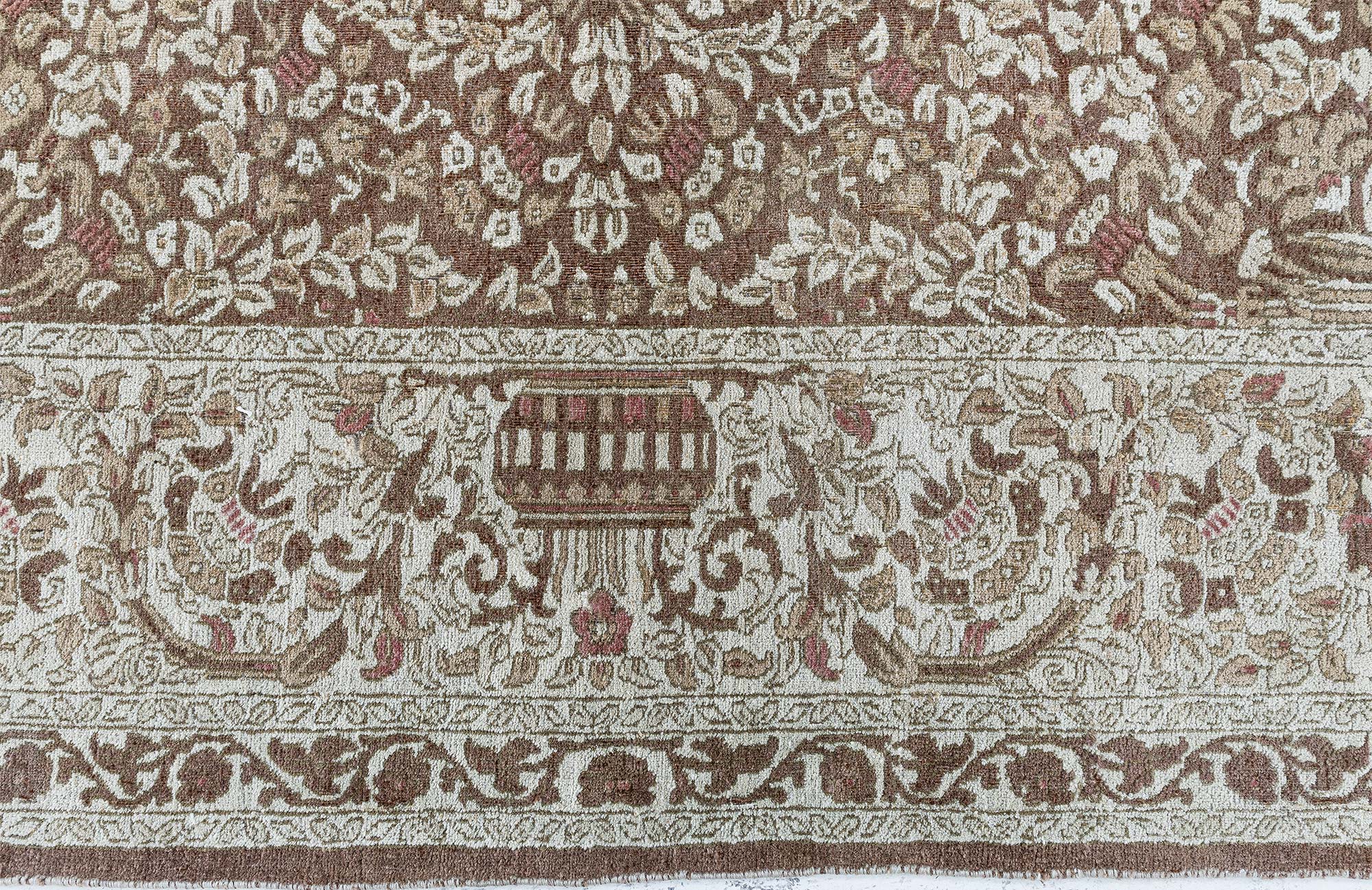 Antique Amritsar Indian Allover Floral Cream Beige Hand-Knotted Wool Rug – Circa 1900 BB9077 Antique Amritsar Indian Allover Floral Cream Beige Hand-Knotted Wool Rug – Circa 1900 BB9077