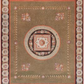 Antique Aubusson French Floral Medallion Classic Taupe Hand-Knotted Wool Rug – Circa 1880 BB9075